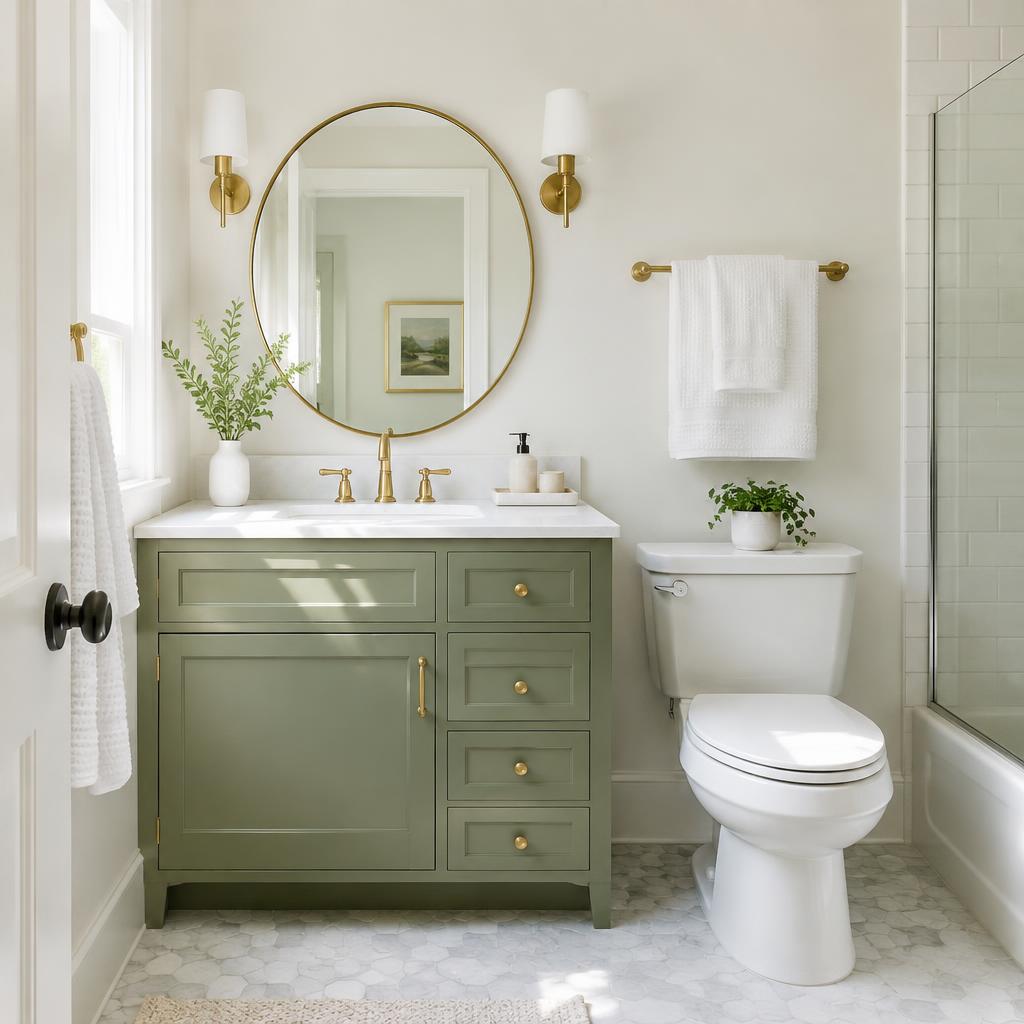 Guest bath vanity and mirror cleaned
